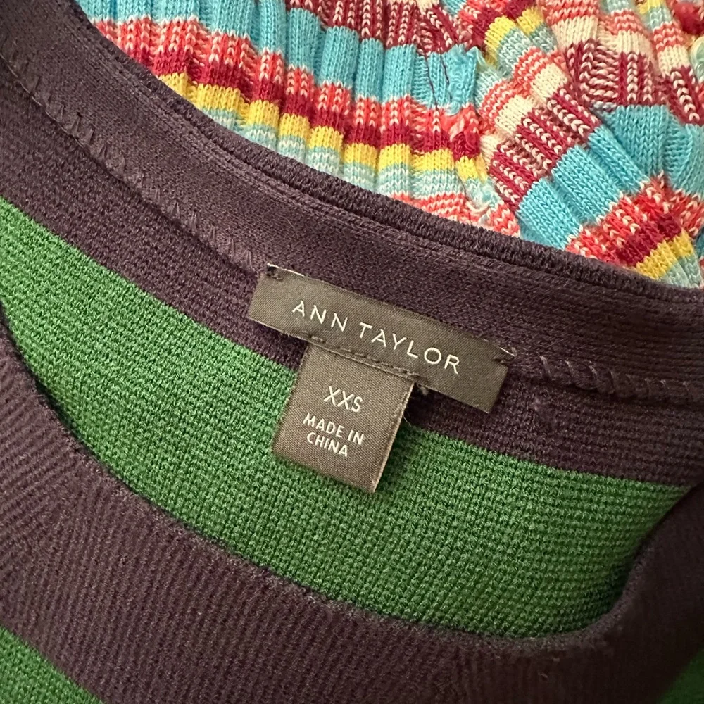 Ann Taylor Stripe Flare Knit Sweater Dress in Green Eden XXS